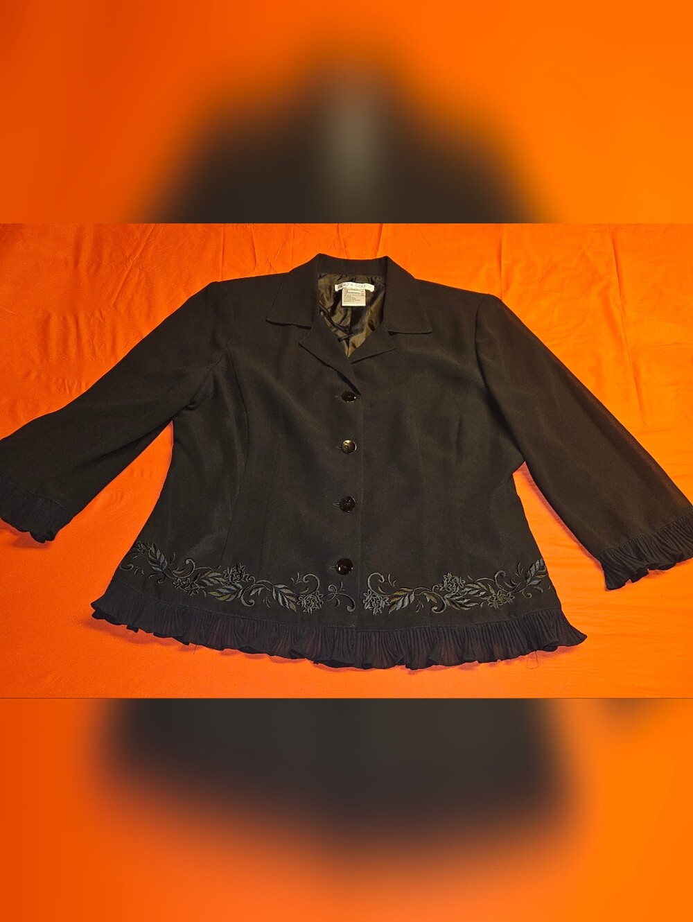 Plaza South Vintage Black Embroidered Ruffle Hem Shacket sz10 E.U.C.